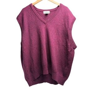 L.L.Bean XL Pure Lambswool V-Neck Vest Plum Noir Scotland Grandpa Core